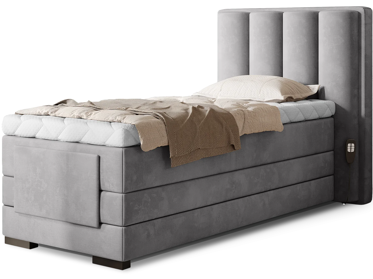 Box Spring Letto Theo-E  XS (90x200)/materasso incluso/grigio