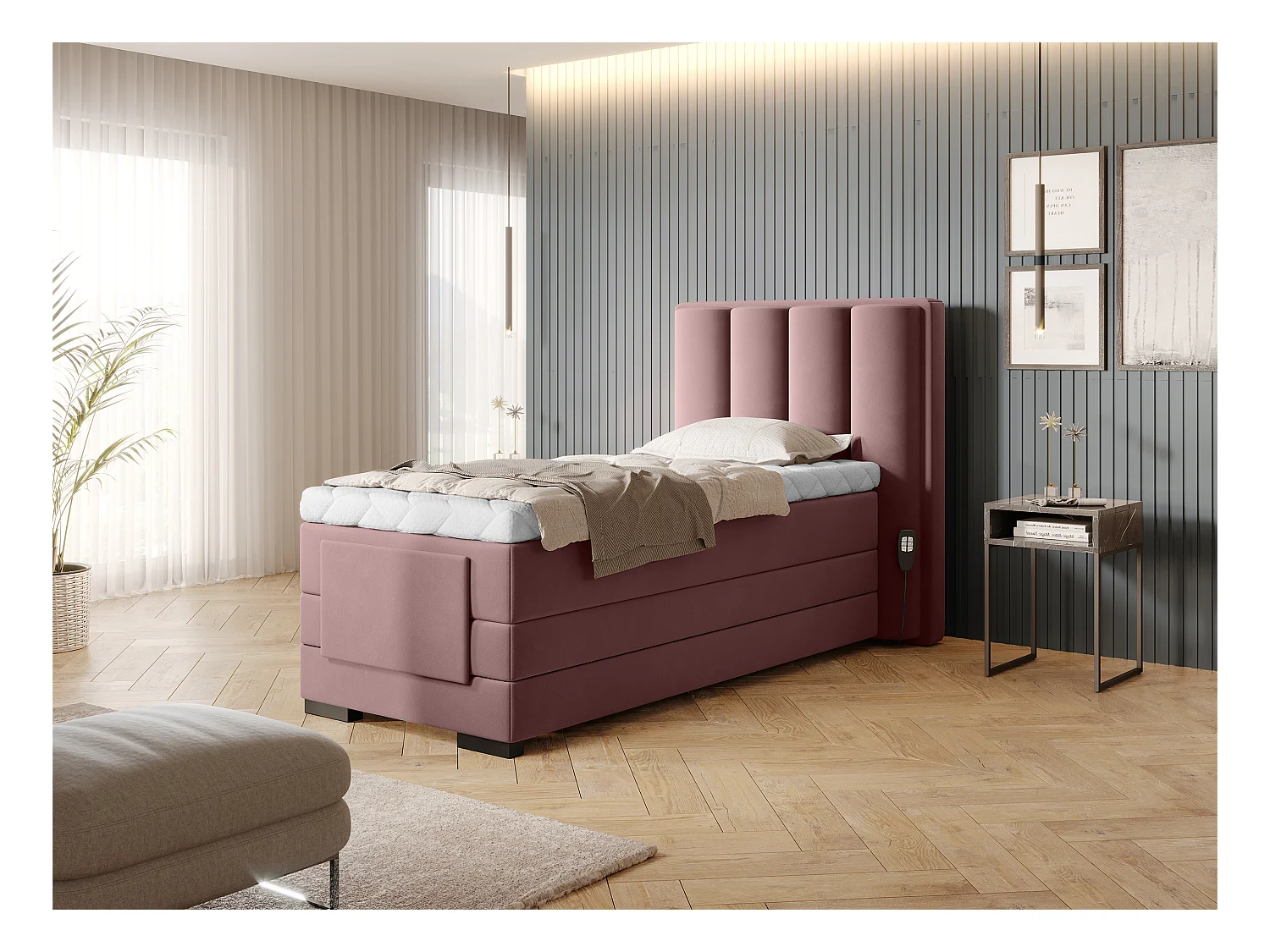 Boxspringbett  Theo-E  XS (90x200)/Matratze inklusive/Pink
