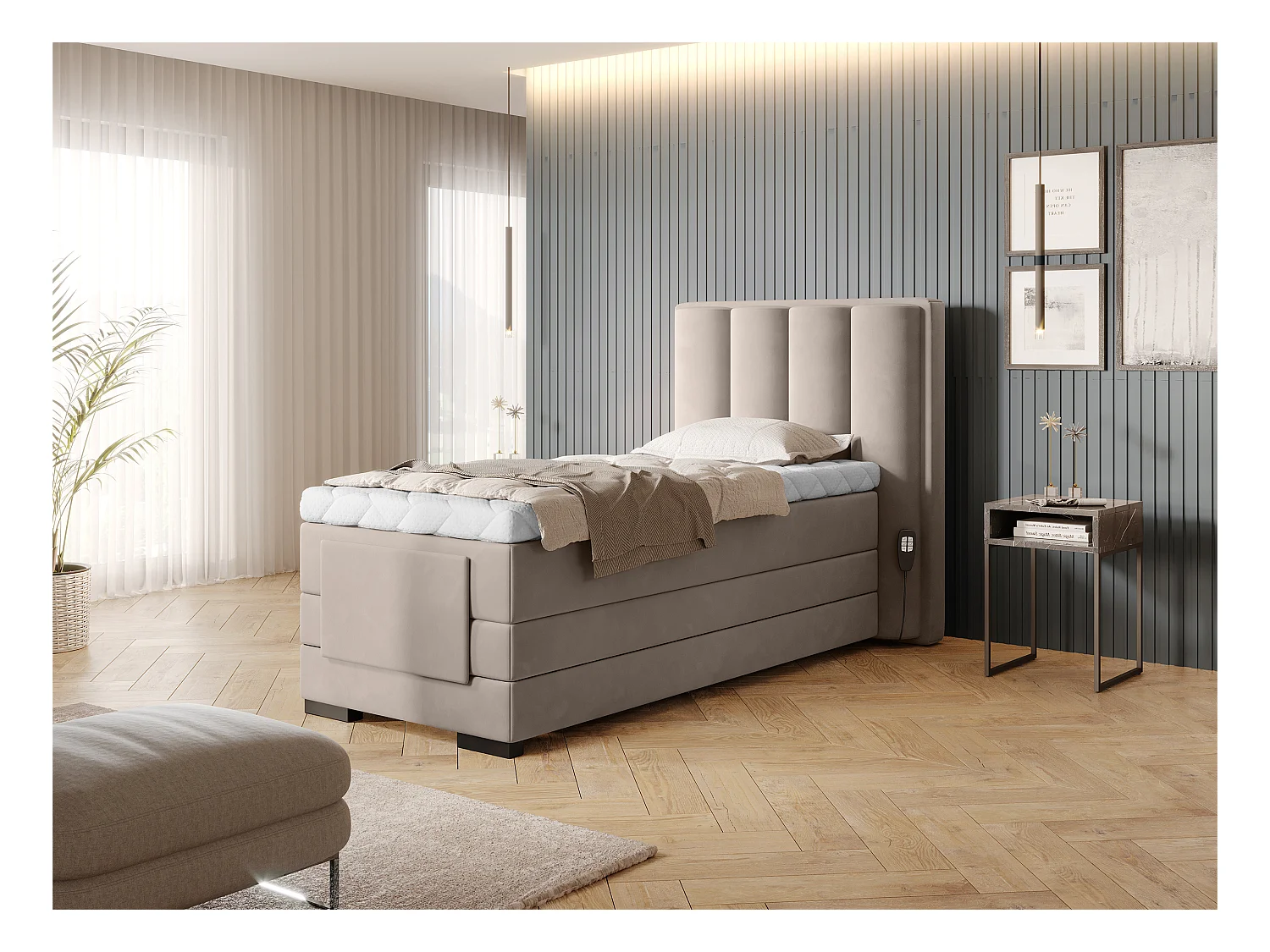 Box Spring Letto Theo-E  XS (90x200)/materasso incluso/beige
