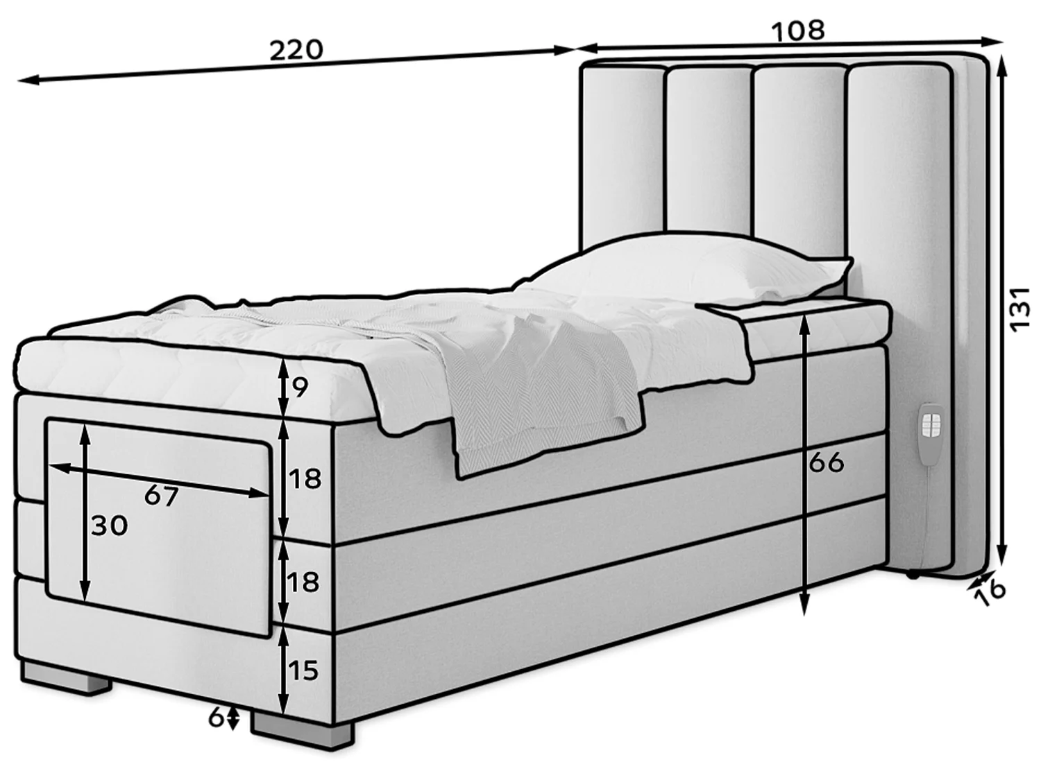 Box Spring Letto Theo-E  XS (90x200)/materasso incluso/beige