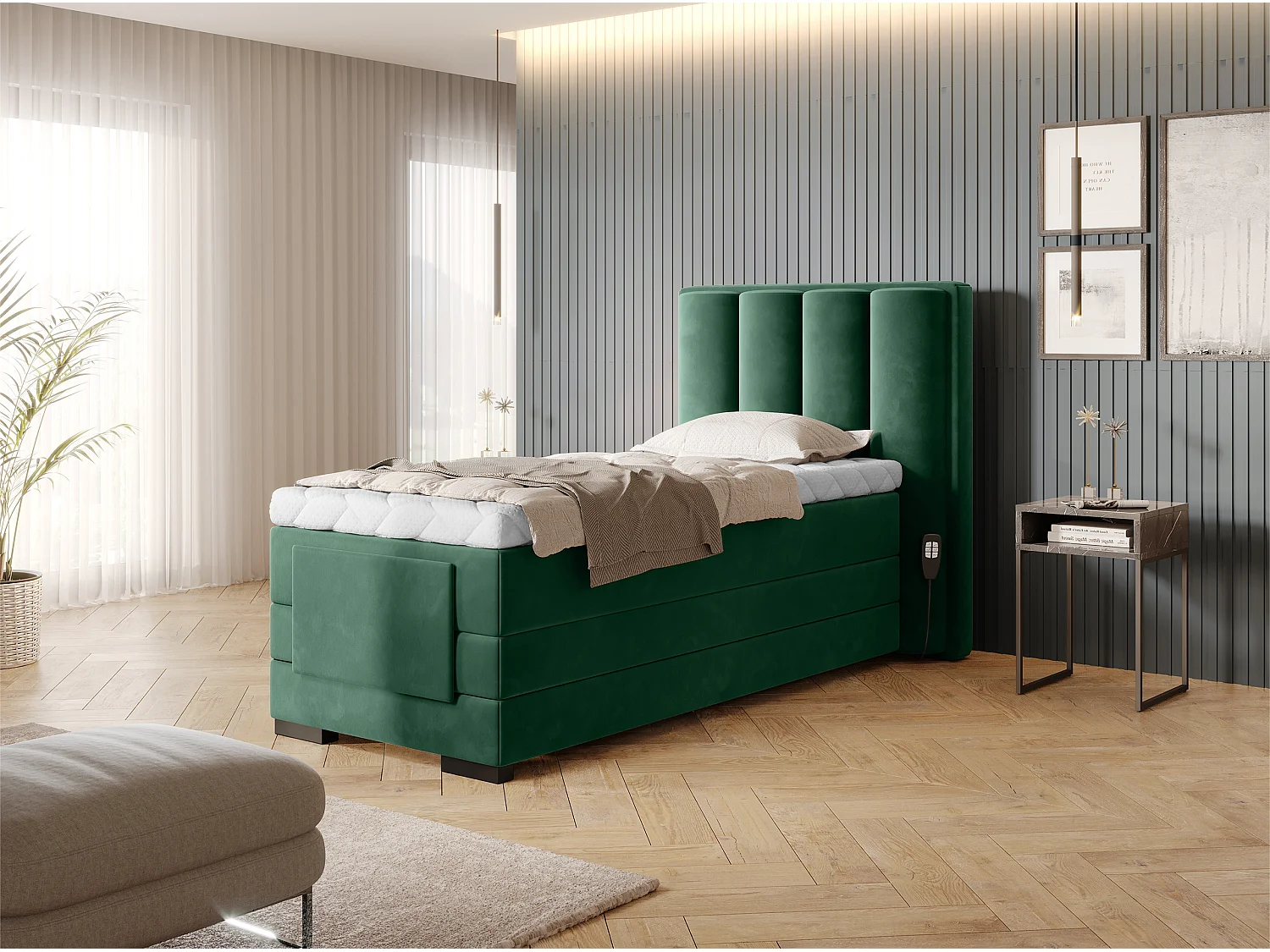 Box Spring Letto Theo-E  XS (90x200)/materasso incluso/verde