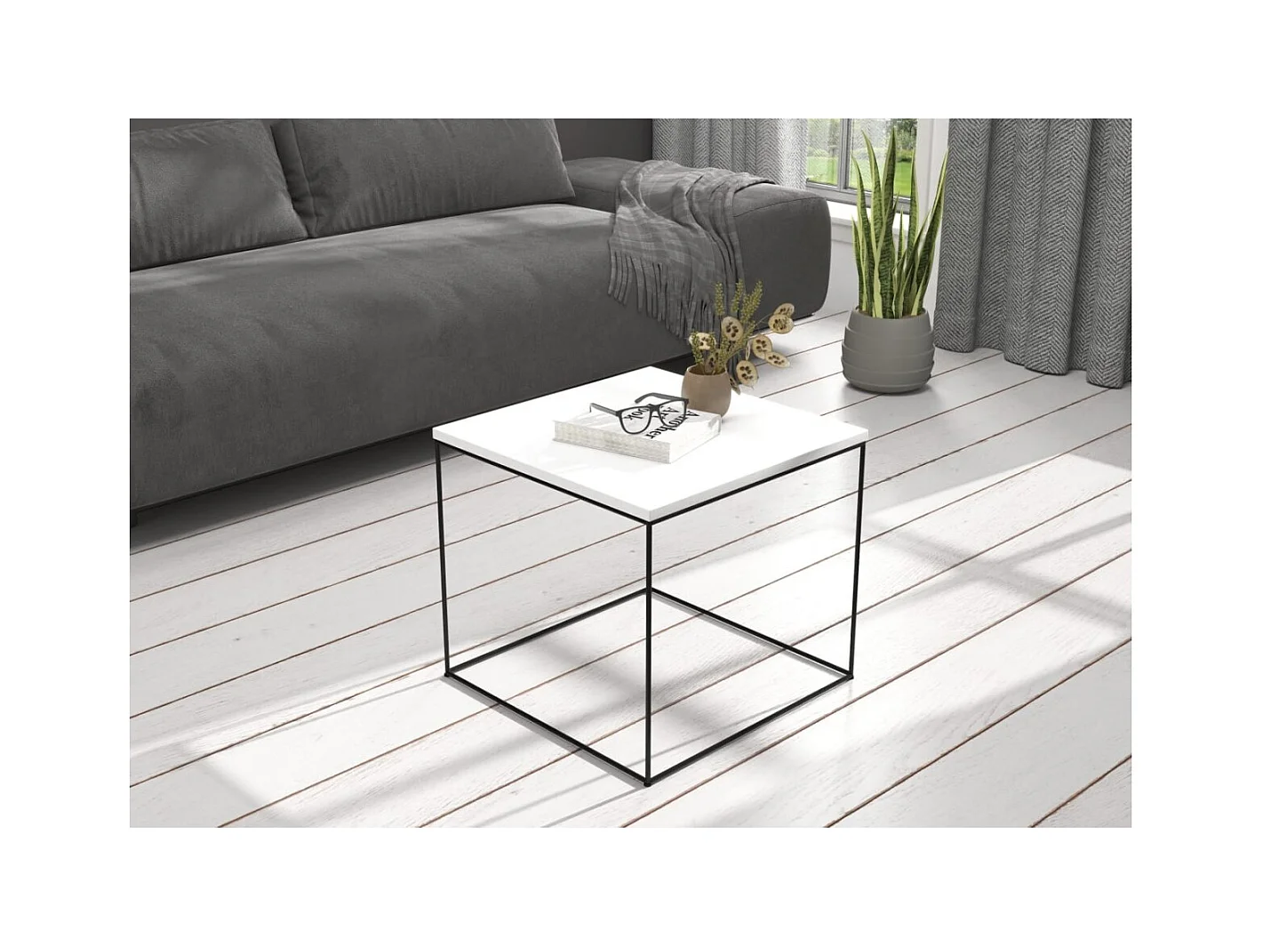 Tavolino Alina/Compensato/Metallo/Bianco