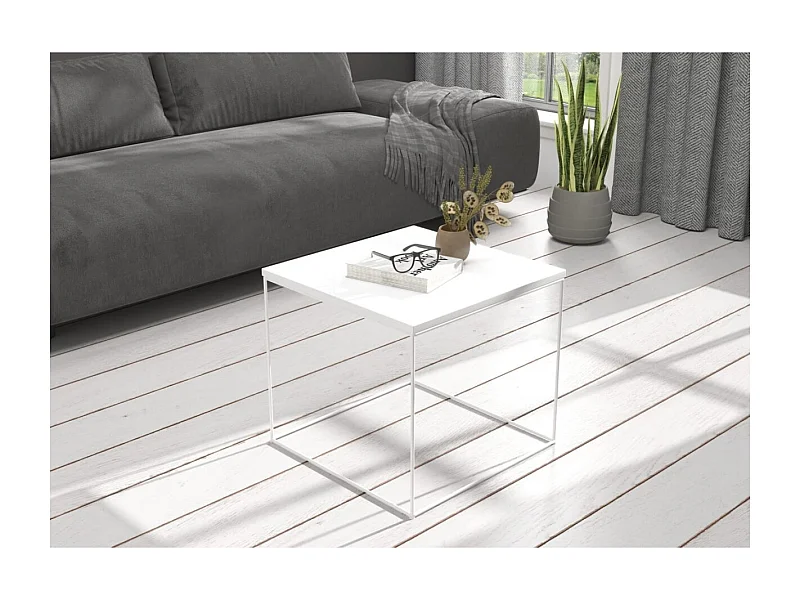 Table basse Alina Lux/Contreplaqué/Métal/Blanc