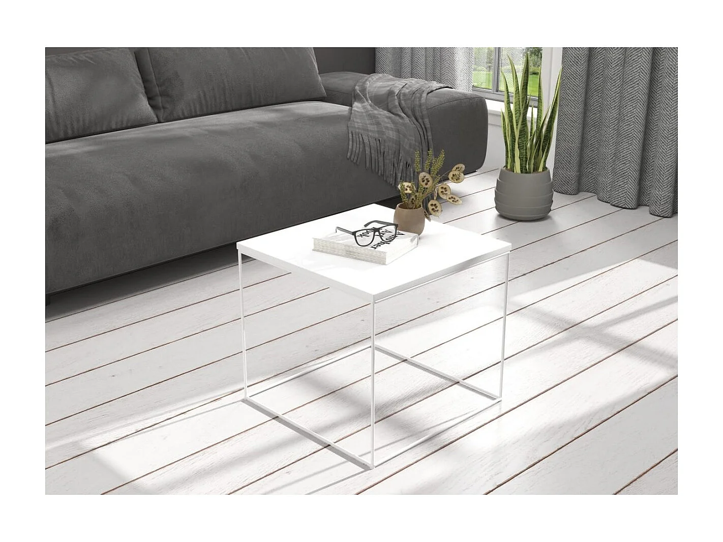 Table basse Alina Lux/Contreplaqué/Métal/Blanc