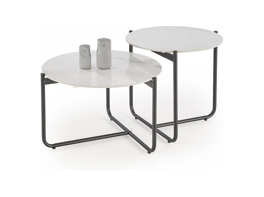 Tavolino Acuna/Effetto marmo/Metallo/Bianco