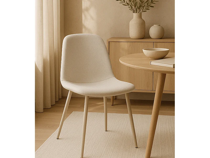 Pack de 4 sillas de 90x45x44 cm con estructura tapizada en tela y patas color crema Bolo