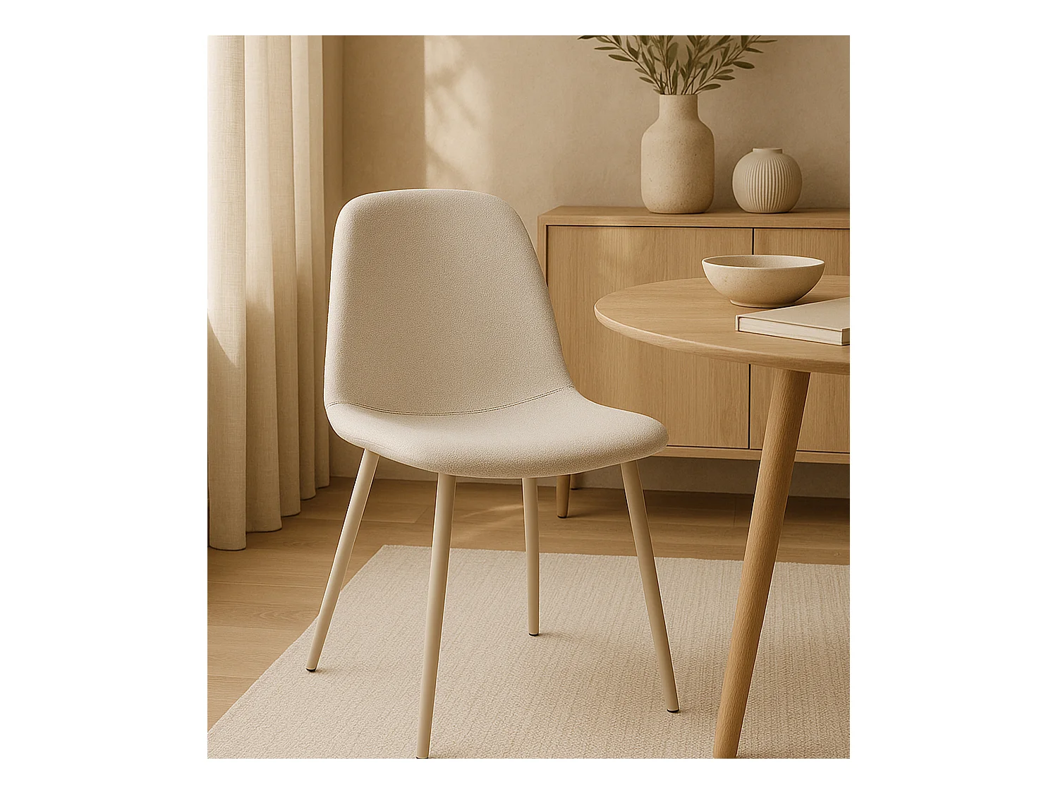 Pack de 4 sillas de 90x45x44 cm con estructura tapizada en tela y patas color crema Bolo