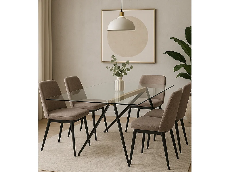 Mesa de comedor de 75x140x90 cm de cristal con soporte de madera y patas de metal Marama