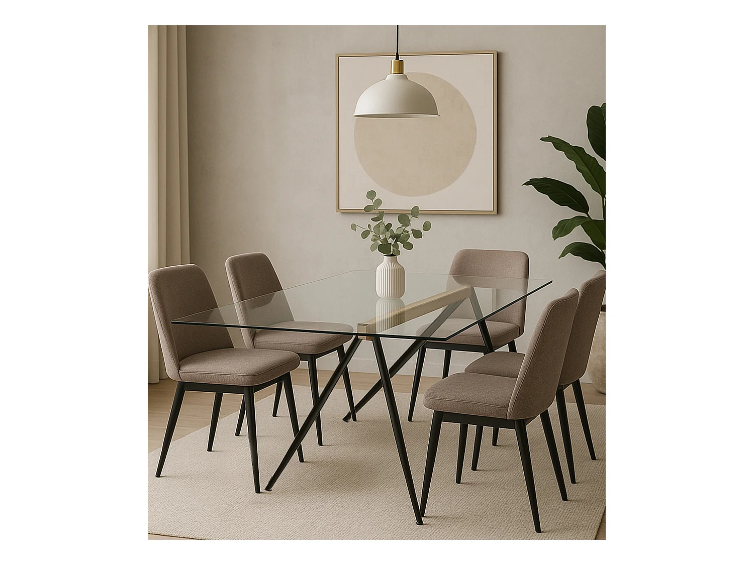 Mesa de comedor de 75x140x90 cm de cristal con soporte de madera y patas de metal Marama