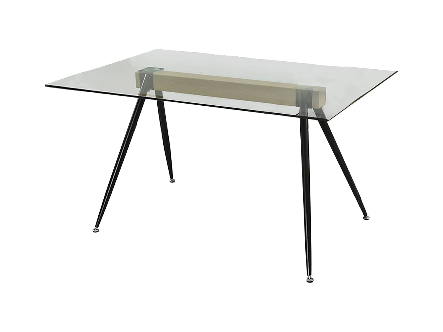 Mesa de comedor de 75x140x90 cm de cristal con soporte de madera y patas de metal Marama