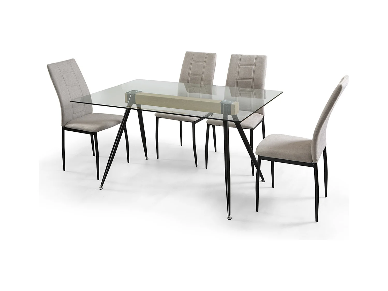 Mesa de comedor de 75x140x90 cm de cristal con soporte de madera y patas de metal Marama
