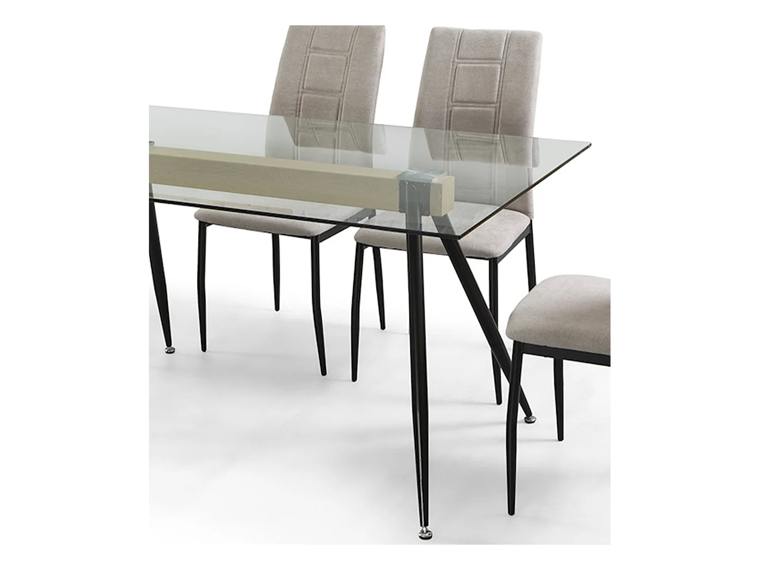 Mesa de comedor de 75x140x90 cm de cristal con soporte de madera y patas de metal Marama