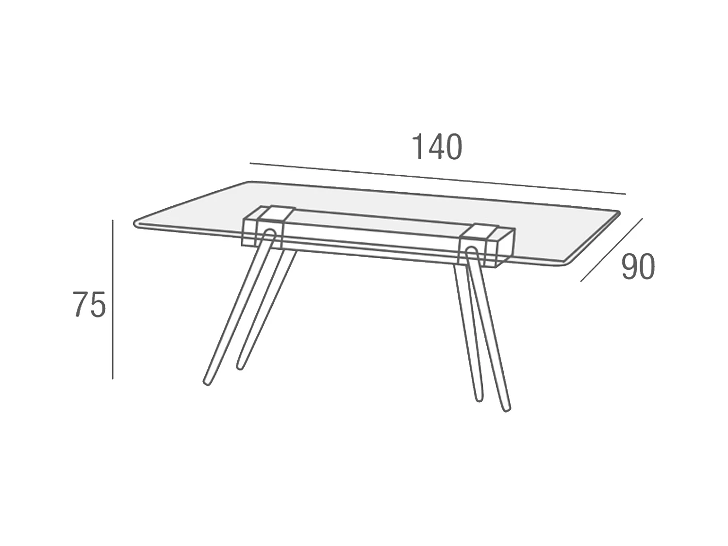 Mesa de comedor de 75x140x90 cm de cristal con soporte de madera y patas de metal Marama