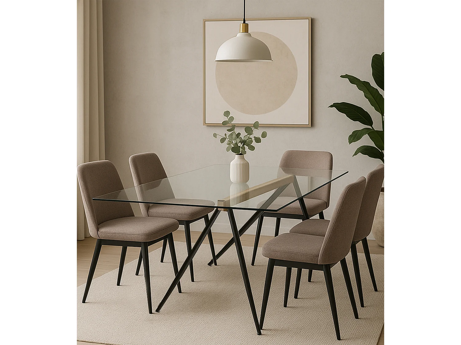 Mesa de comedor de 75x140x90 cm de cristal con soporte de madera y patas de metal Marama