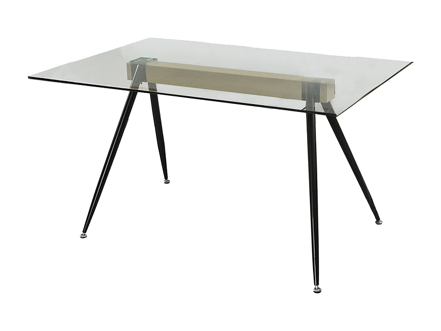 Mesa de comedor de 75x140x90 cm de cristal con soporte de madera y patas de metal Marama
