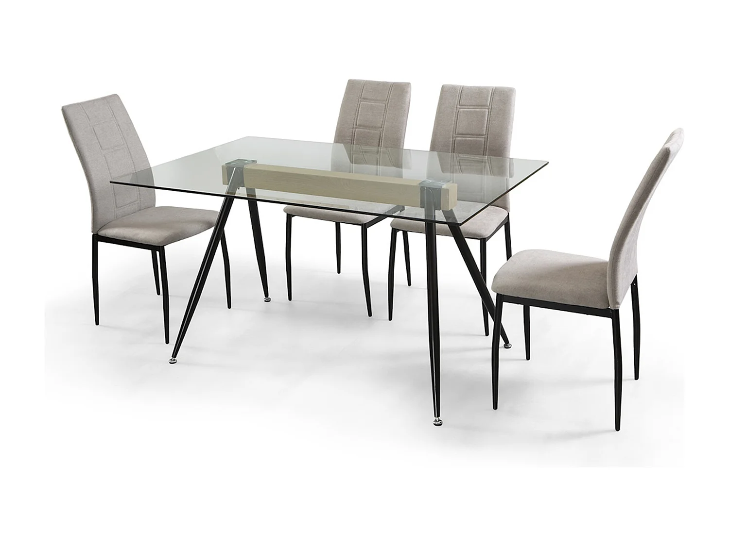 Mesa de comedor de 75x140x90 cm de cristal con soporte de madera y patas de metal Marama