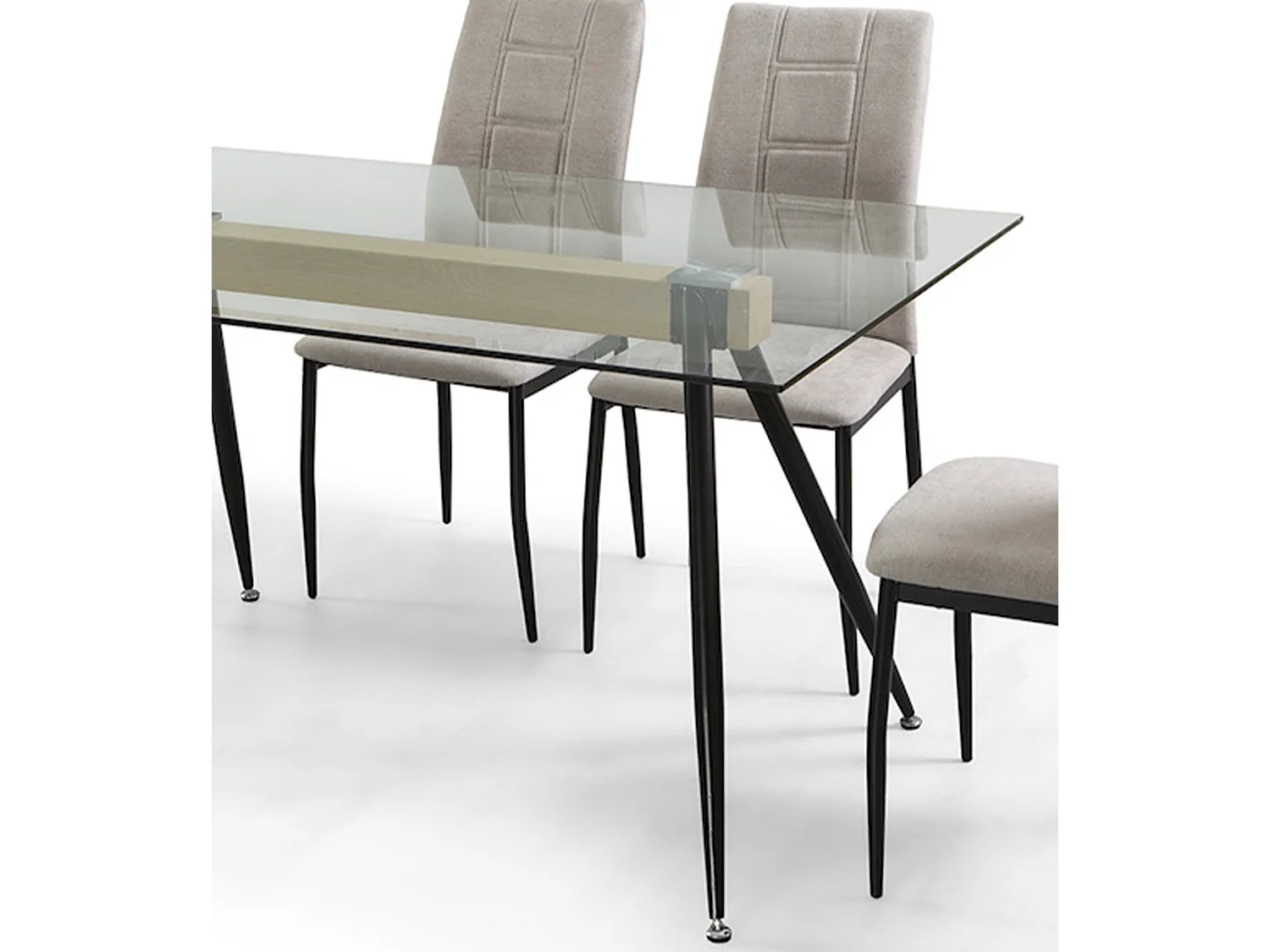 Mesa de comedor de 75x140x90 cm de cristal con soporte de madera y patas de metal Marama