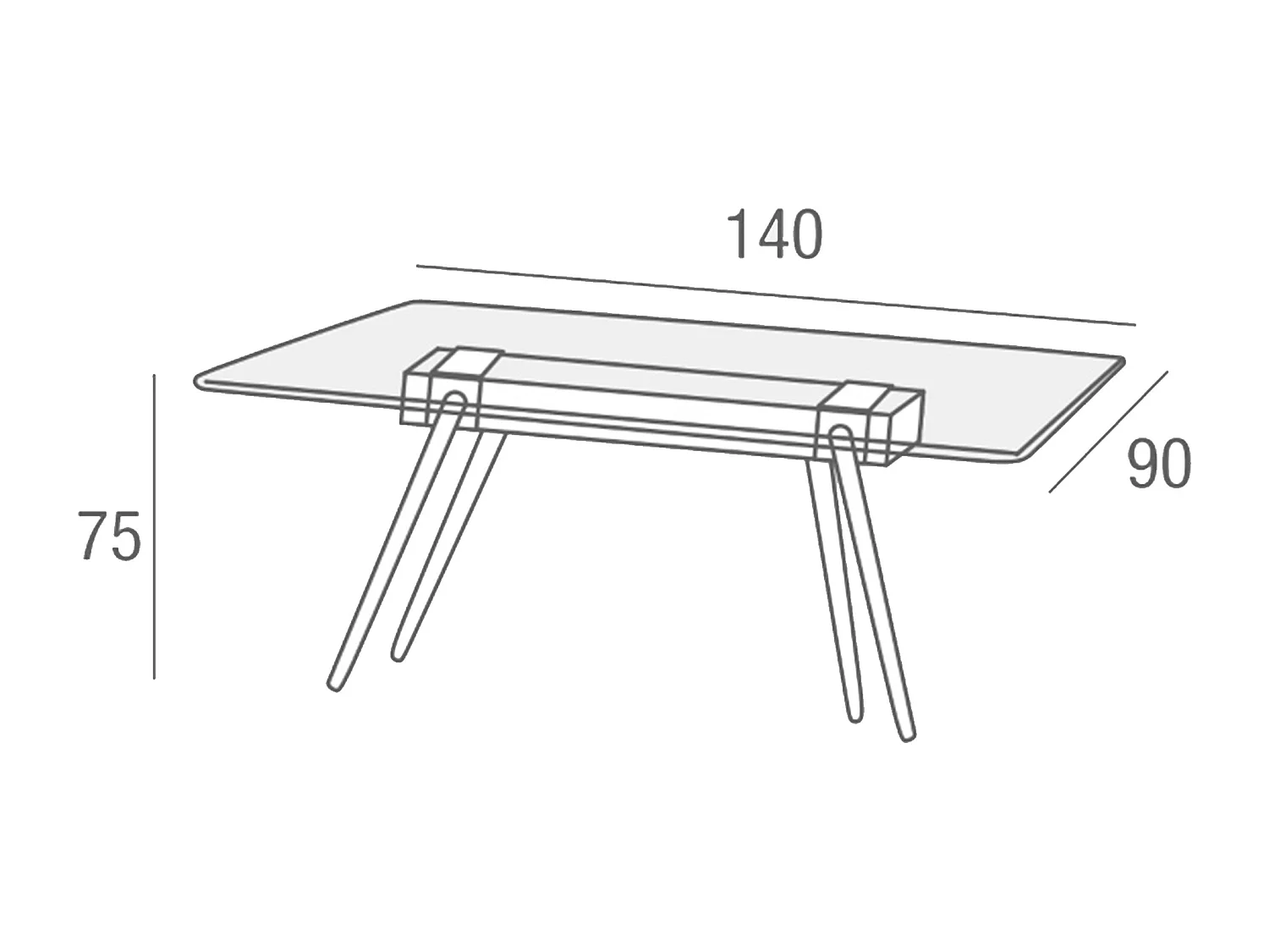Mesa de comedor de 75x140x90 cm de cristal con soporte de madera y patas de metal Marama