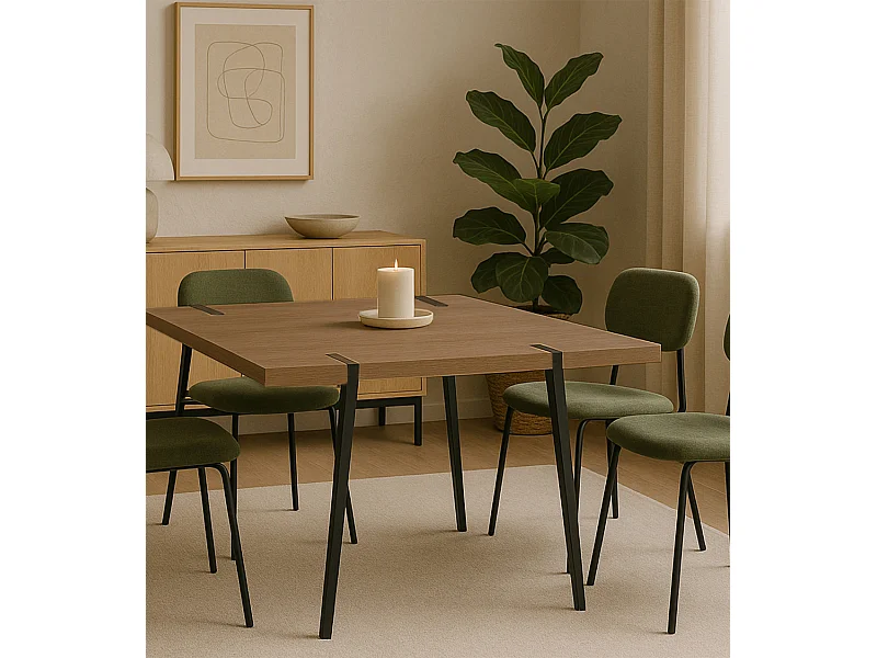 Mesa de comedor de 75x90x150 cm con tapa de MDF en color marrón y patas negras Alem