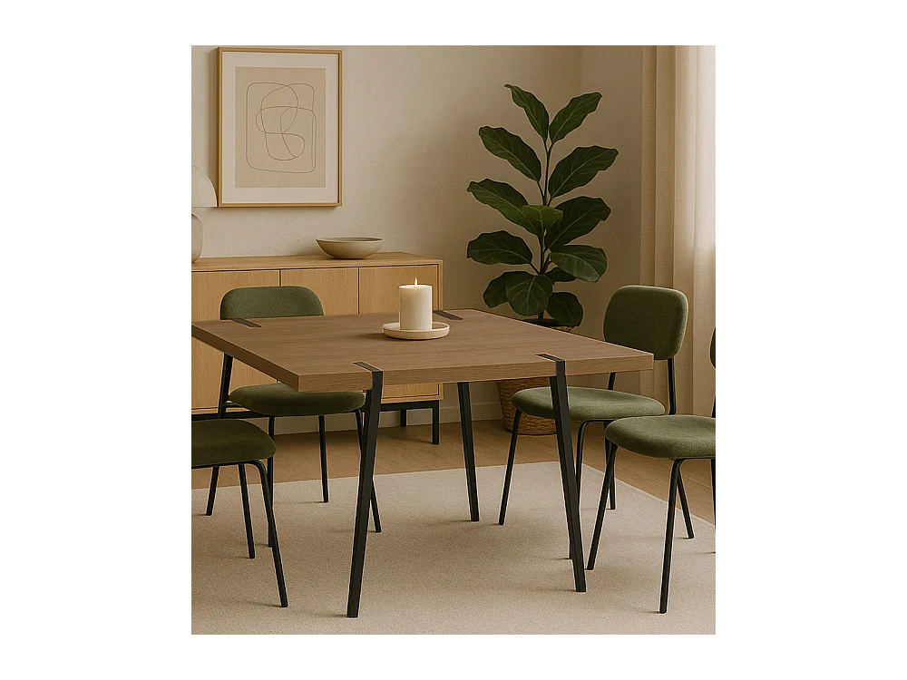 Mesa de comedor de 75x90x150 cm con tapa de MDF en color marrón y patas negras Alem
