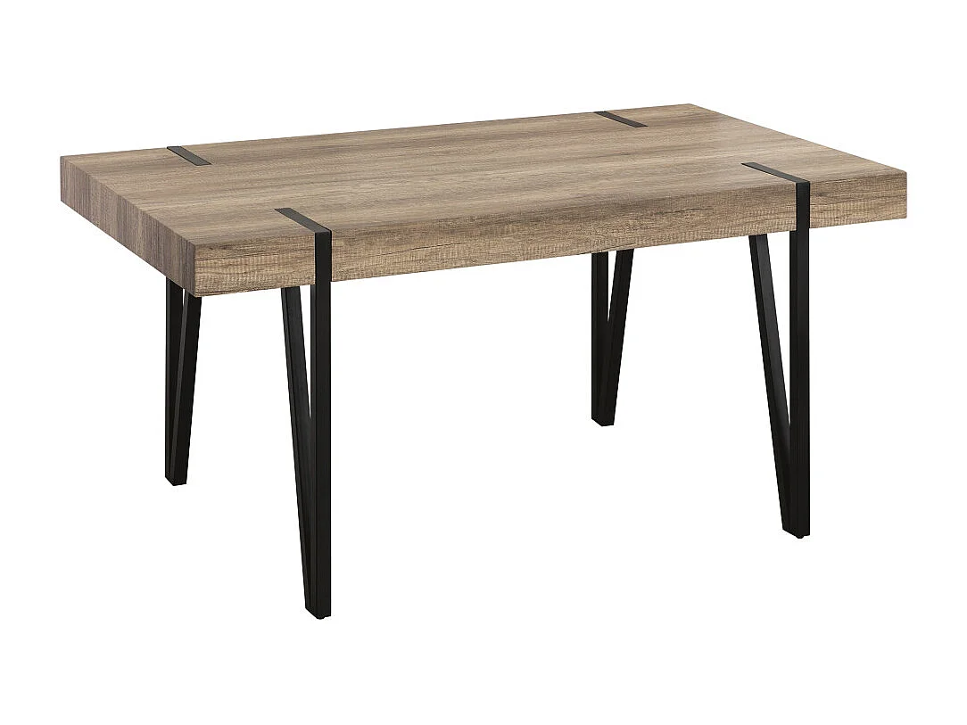 Mesa de comedor de 75x90x150 cm con tapa de MDF en color marrón y patas negras Alem
