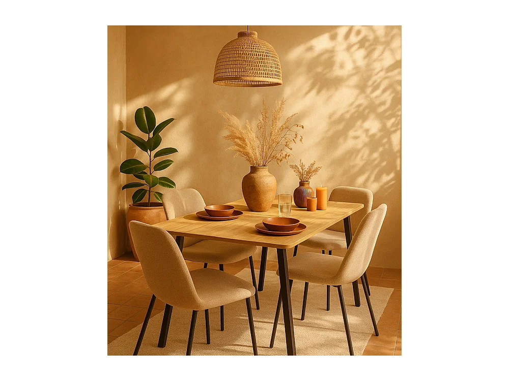 Mesa de comedor de 75x120x80 cm con tapa de melamina en color marrón y patas negras Emma