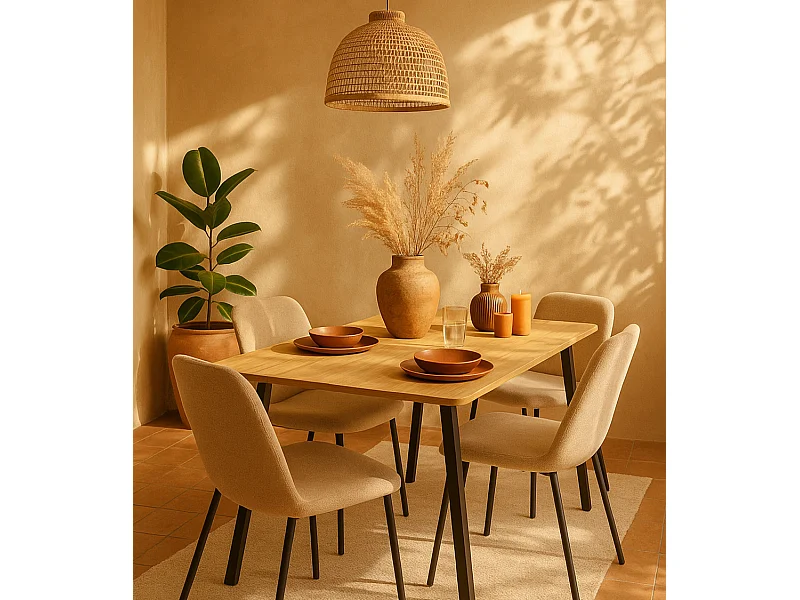 Mesa de comedor de 75x120x80 cm con tapa de melamina en color marrón y patas negras Emma