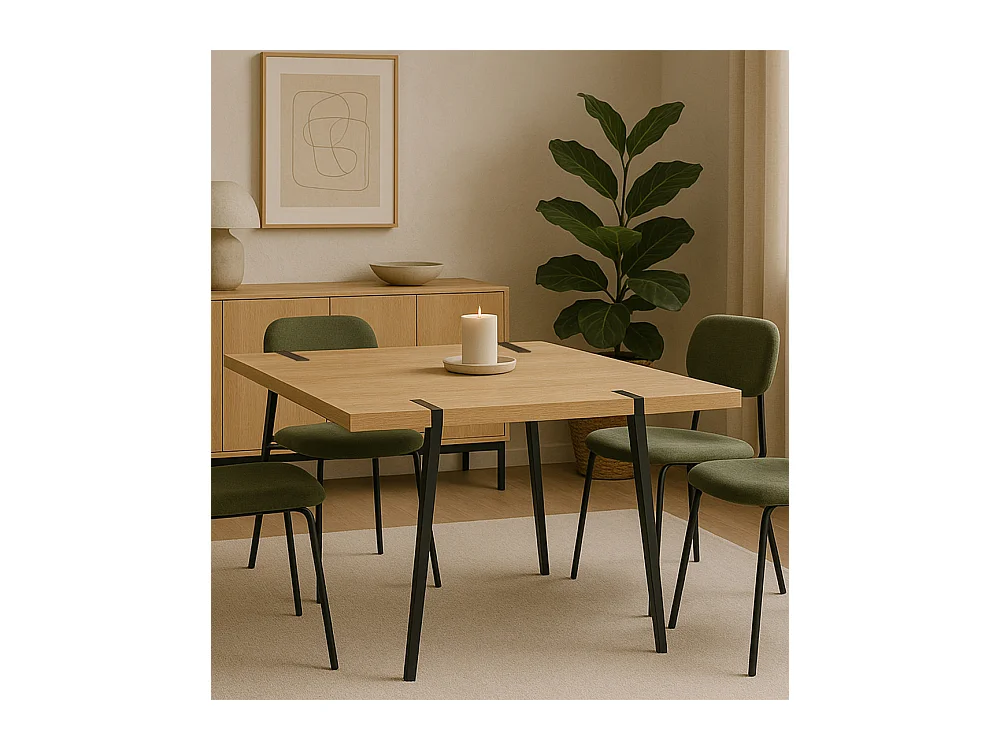 Mesa de comedor de 75x90x150 cm con tapa de MDF en color beige y patas negras Alem