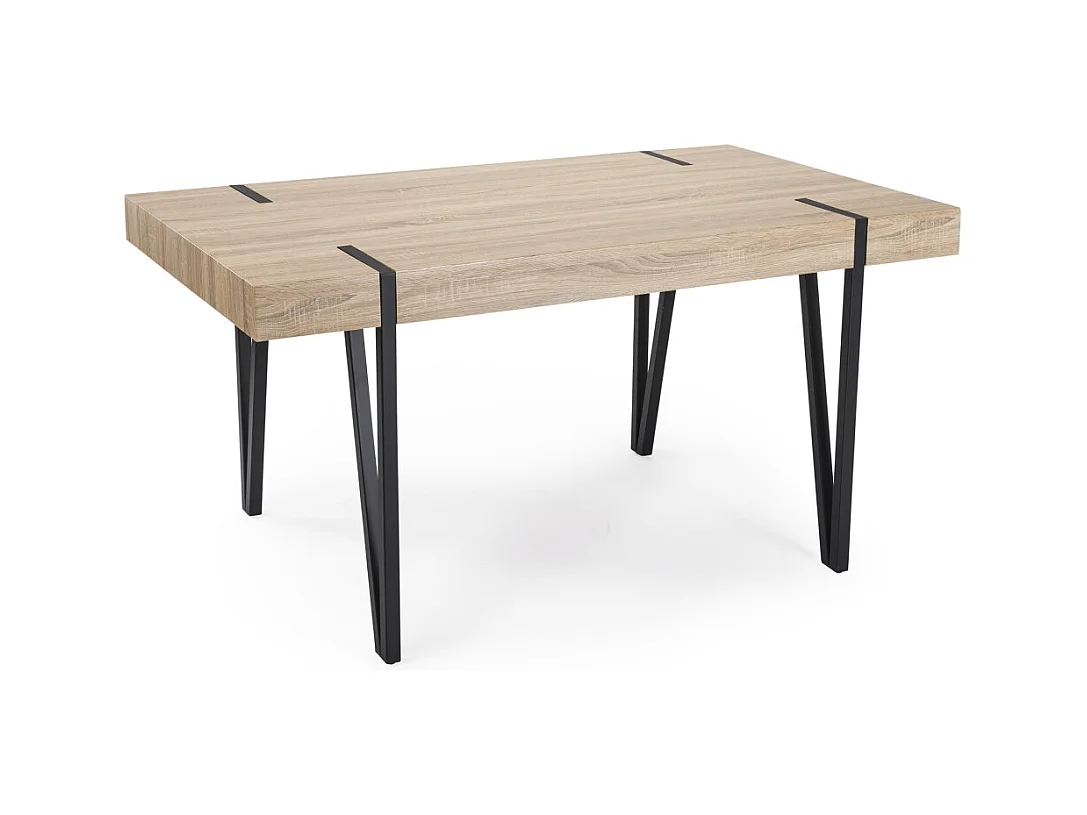 Mesa de comedor de 75x90x150 cm con tapa de MDF en color beige y patas negras Alem