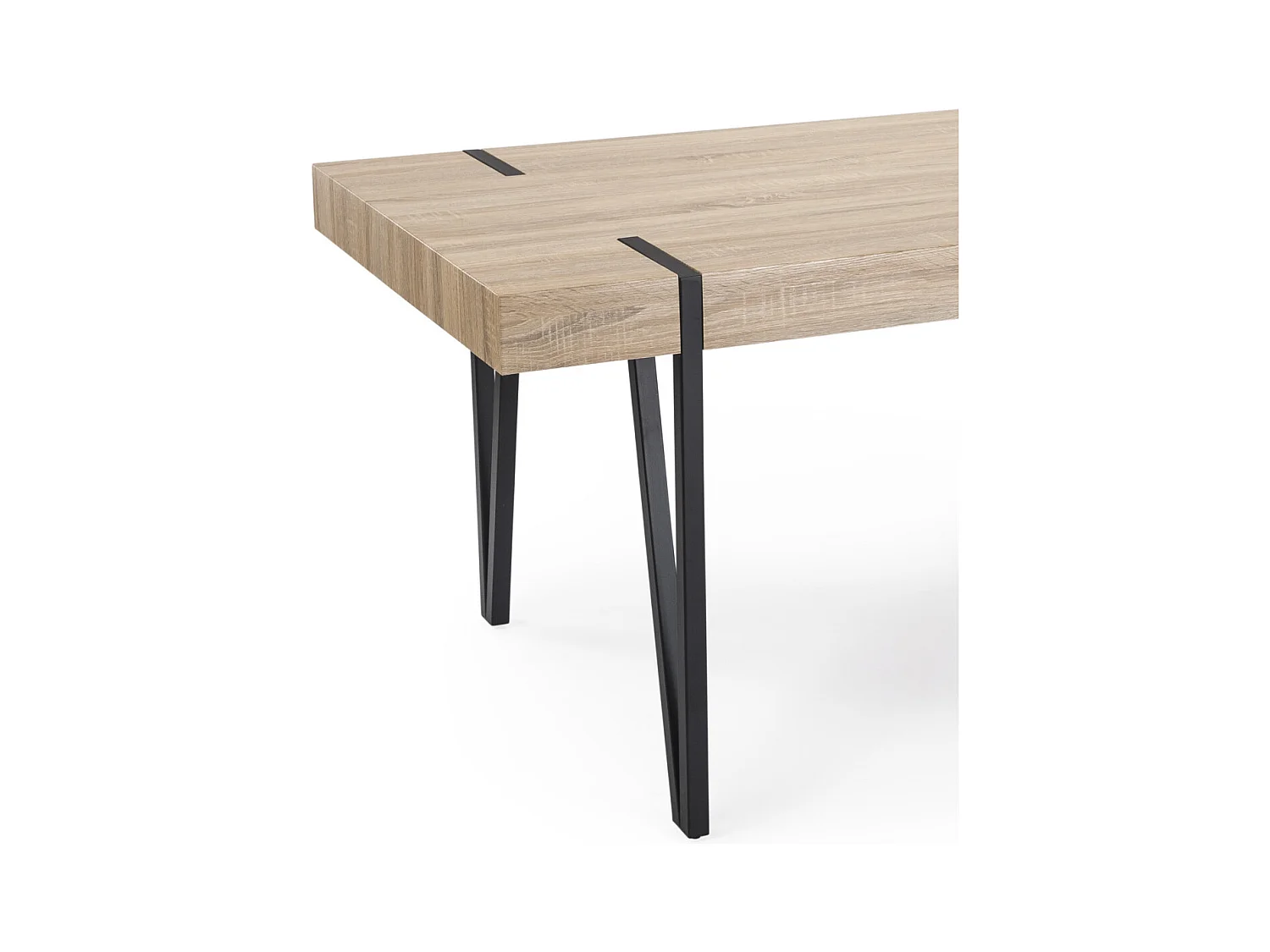 Mesa de comedor de 75x90x150 cm con tapa de MDF en color beige y patas negras Alem