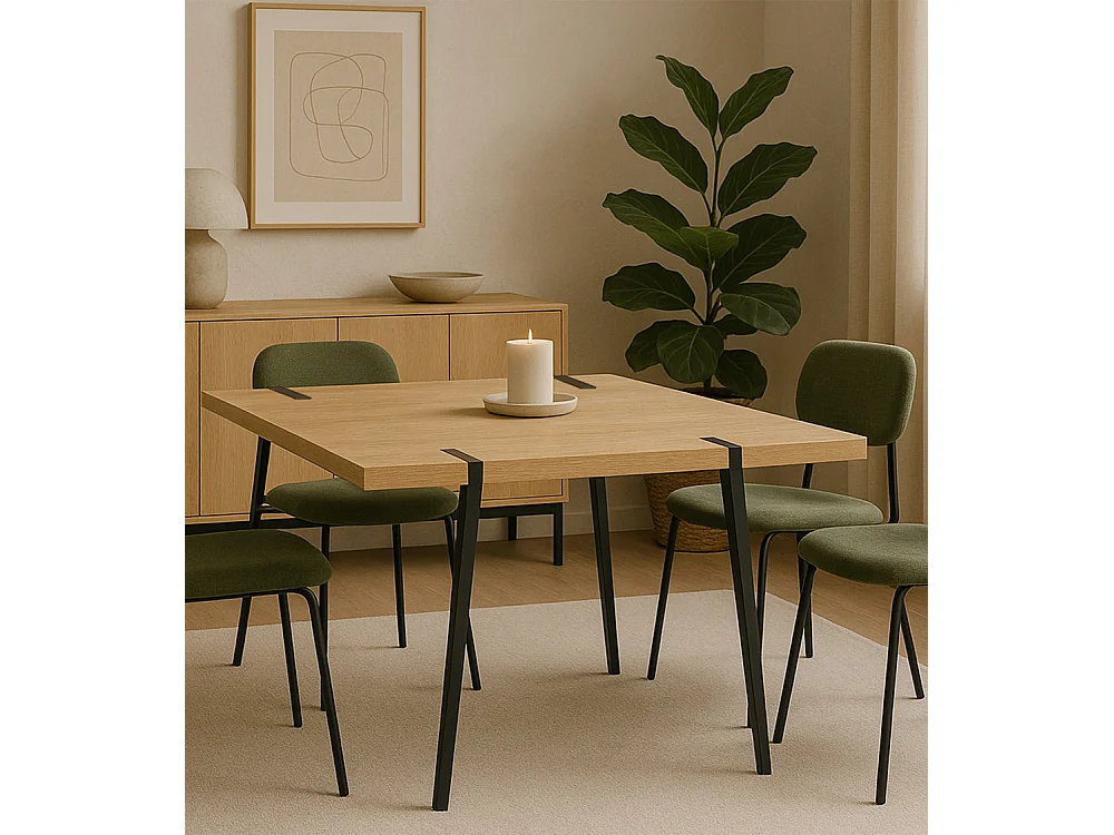 Mesa de comedor de 75x90x150 cm con tapa de MDF en color beige y patas negras Alem