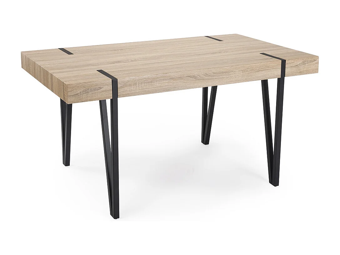 Mesa de comedor de 75x90x150 cm con tapa de MDF en color beige y patas negras Alem