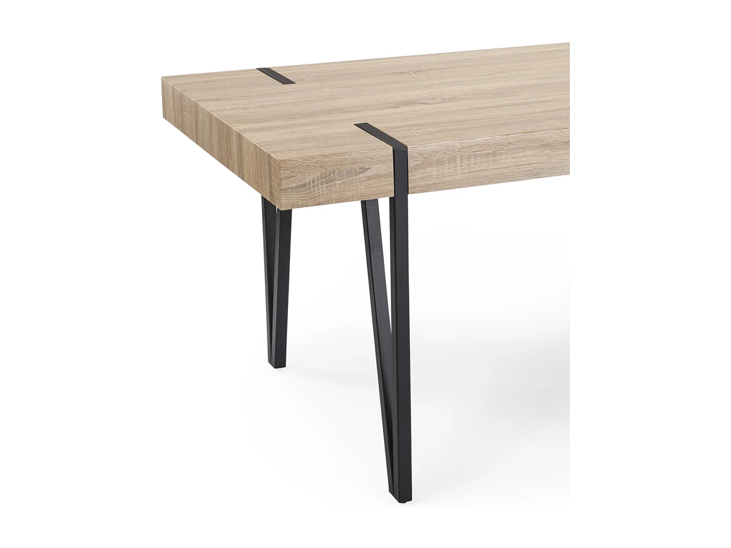 Mesa de comedor de 75x90x150 cm con tapa de MDF en color beige y patas negras Alem