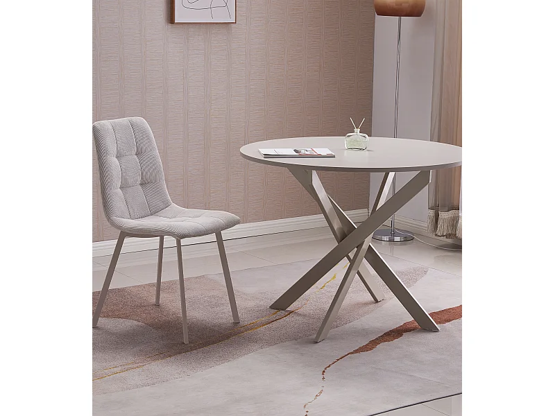 Mesa redonda de 75x120x120 cm con tapa de melamina y patas metálicas en color crema Blake