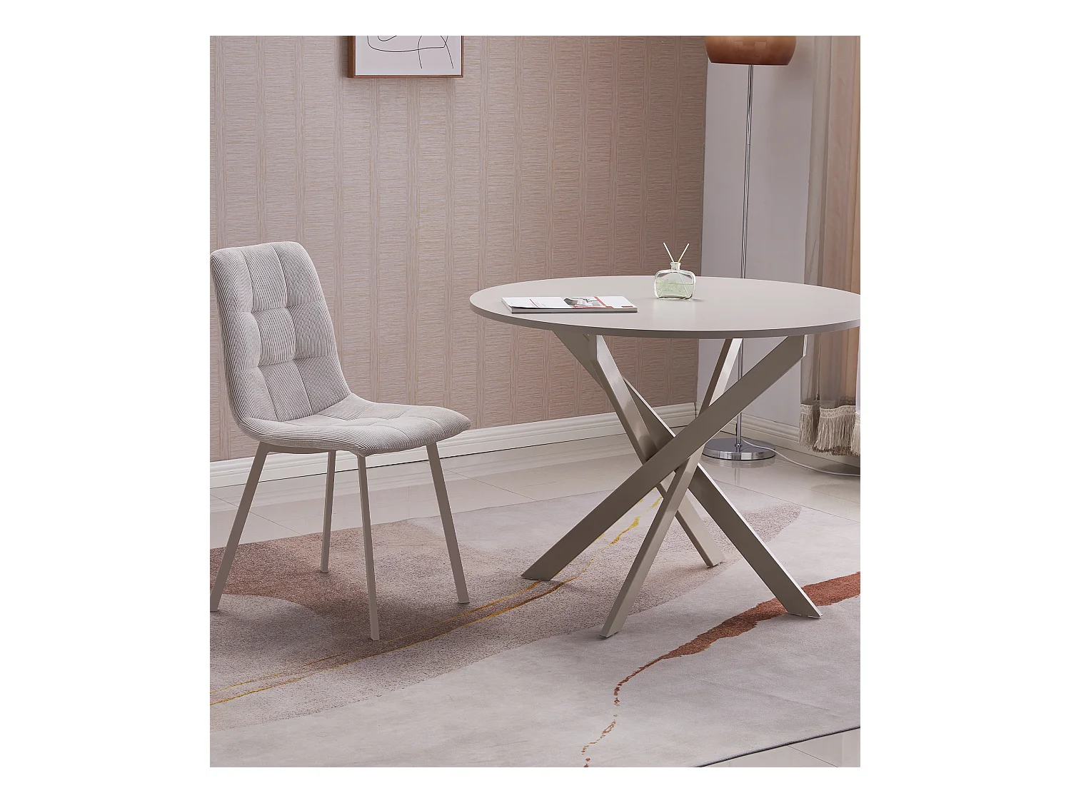 Mesa redonda de 75x120x120 cm con tapa de melamina y patas metálicas en color crema Blake