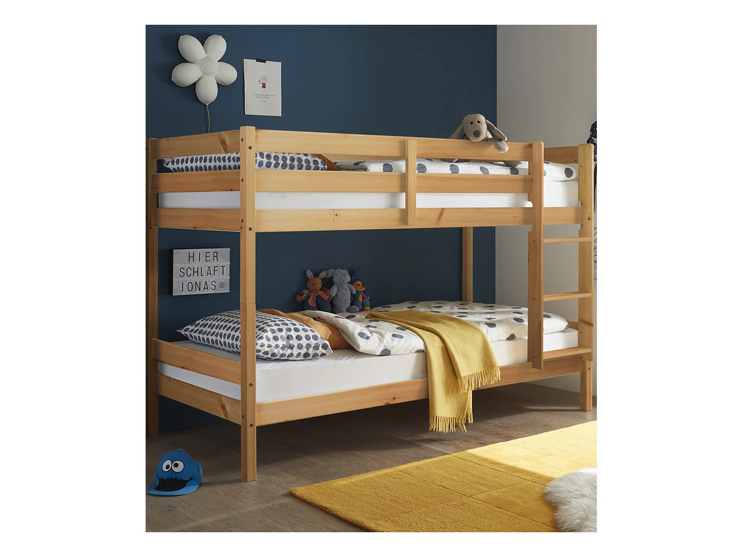 Litera de 140x97x207 cm de madera maciza de pino convertible en 2 camas en beige Martu