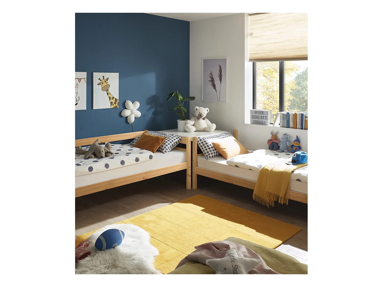 Litera de 140x97x207 cm de madera maciza de pino convertible en 2 camas en beige Martu