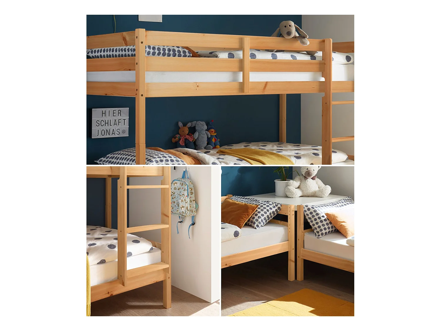 Litera de 140x97x207 cm de madera maciza de pino convertible en 2 camas en beige Martu