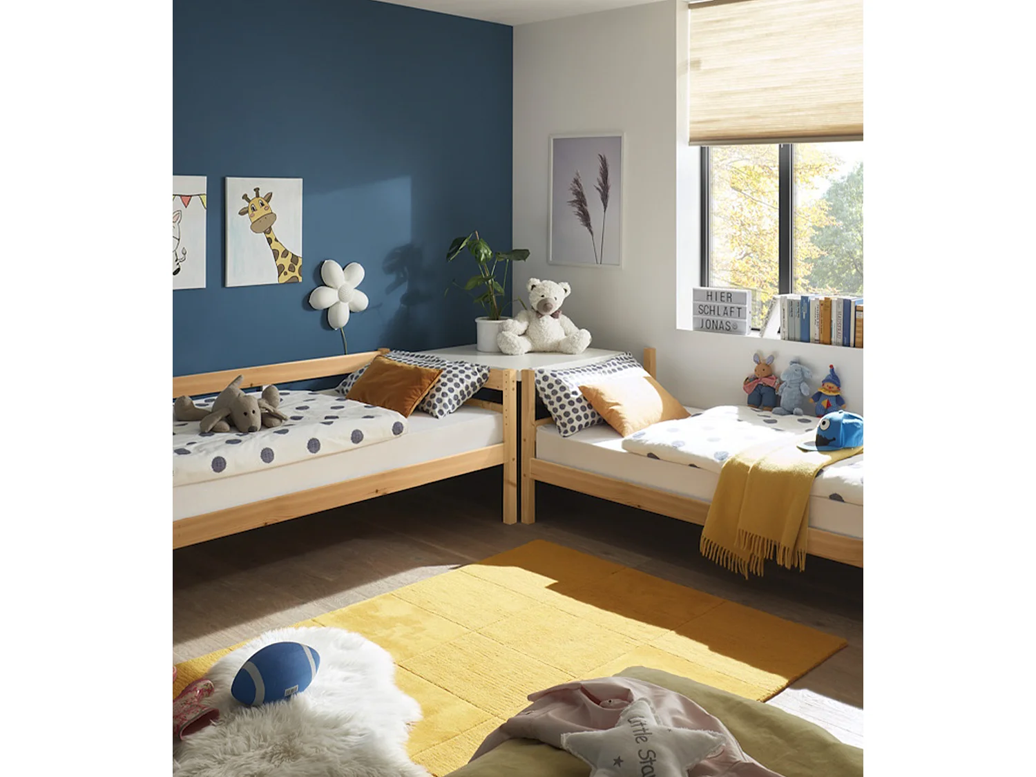 Litera de 140x97x207 cm de madera maciza de pino convertible en 2 camas en beige Martu