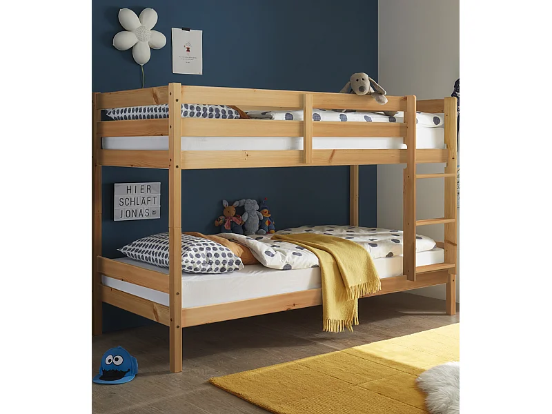 Litera de 140x97x207 cm de madera maciza de pino convertible en 2 camas en beige Martu