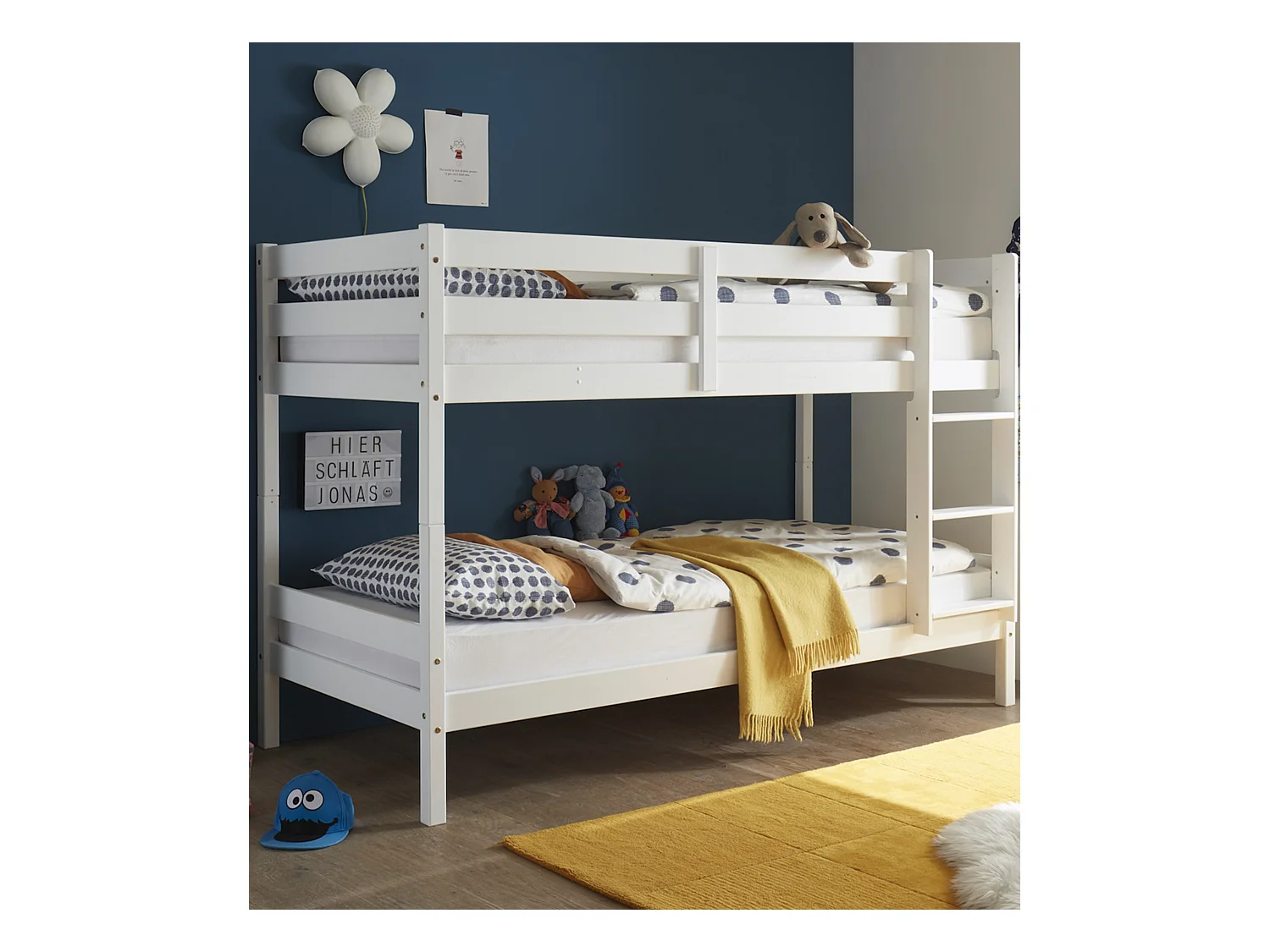 Litera de 140x97x207 cm de madera maciza de pino convertible en 2 camas en blanco Martu