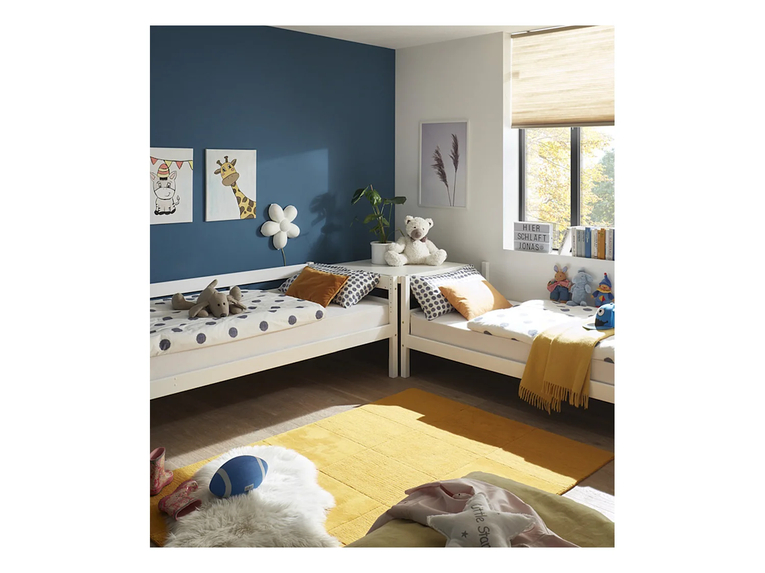 Litera de 140x97x207 cm de madera maciza de pino convertible en 2 camas en blanco Martu