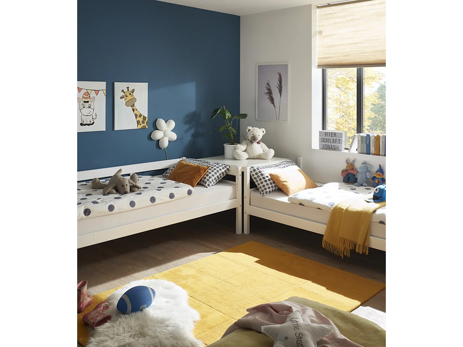 Litera de 140x97x207 cm de madera maciza de pino convertible en 2 camas en blanco Martu