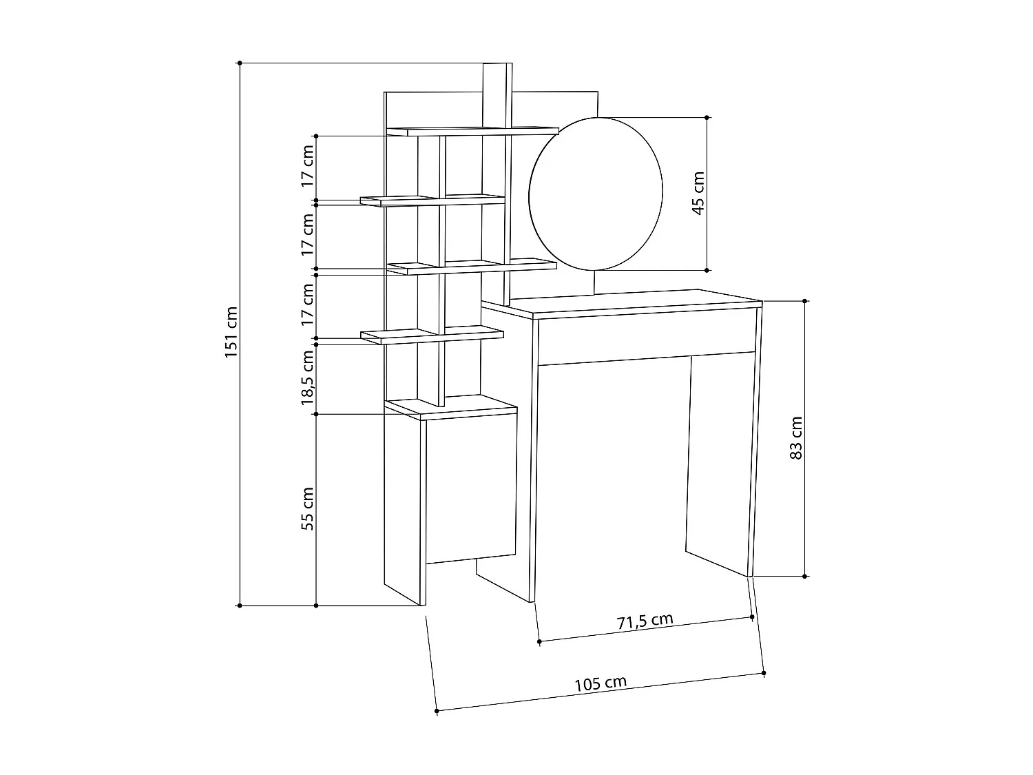 Frisiertisch 10 Regale 1 Tür H151 cm - Mup