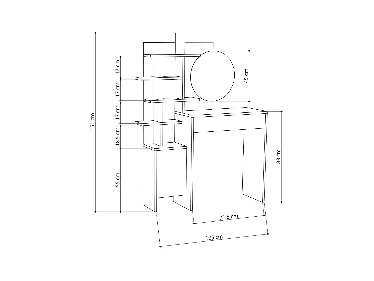 Coiffeuse 10 étagères 1 porte H151 cm - MUP