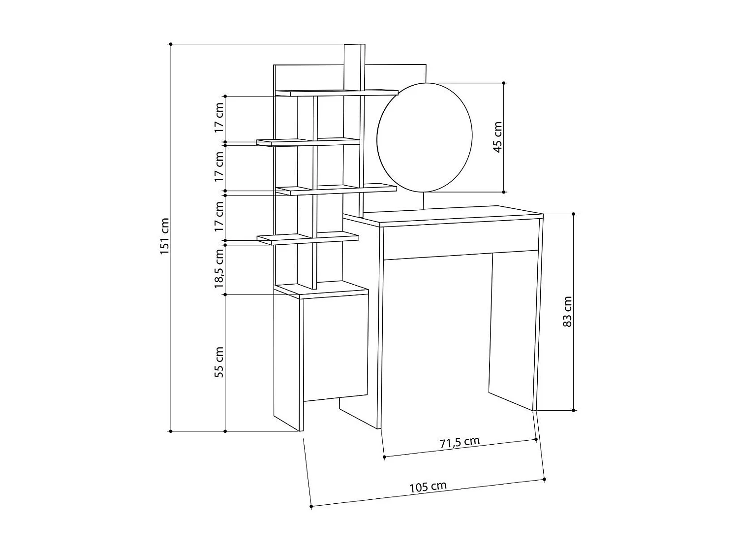 Coiffeuse 10 étagères 1 porte H151 cm - MUP
