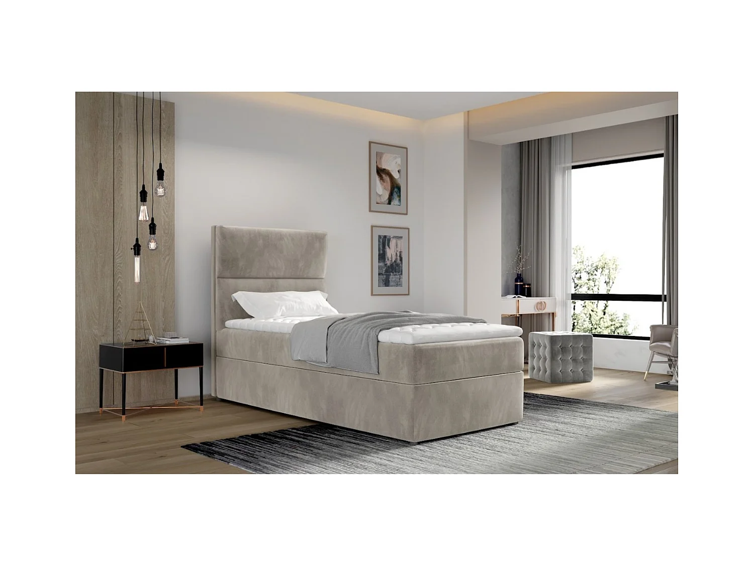 Boxspringbett  Revo 90x200) / An Lager/Matratze inklusive/Beige