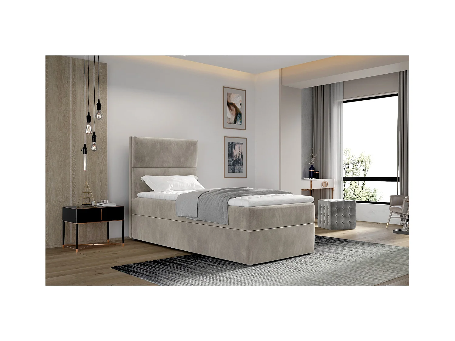 Boxspringbett  Revo 90x200) / An Lager/Matratze inklusive/Beige