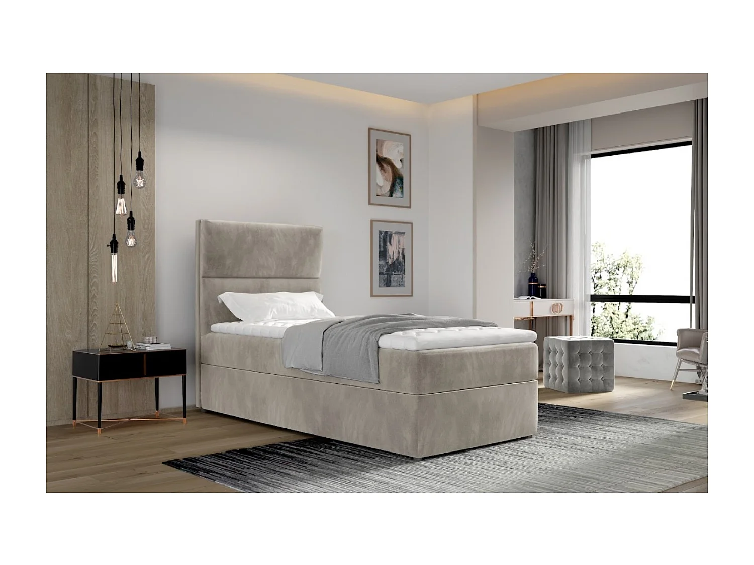 Box Spring Letto Revo (90x200) / In Magazzino/materasso incluso/Beige