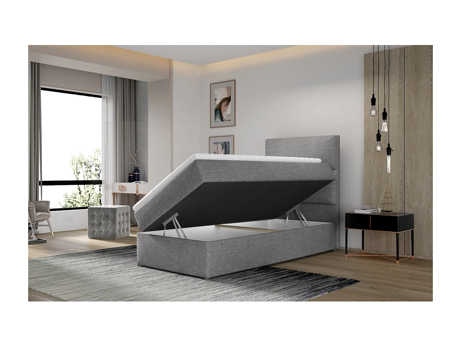 Box Spring Letto Revo (90x200) / In Magazzino/materasso incluso/Beige